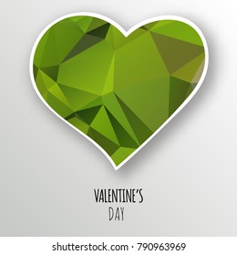 Vector green crystal heart isolated on white background. Geometric rumpled triangular low poly style gradient graphic illustration. Polygonal badge design for your business.