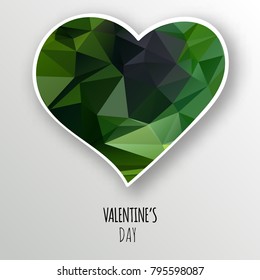 Vector green crystal heart isolated on white background. Geometric rumpled triangular low poly style gradient graphic illustration. Polygonal badge design for your business.