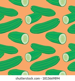 Vector green cucumber seamless pattern melon background. Perfect for textile design, fashion prints, paper backgrounds.