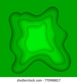 Vector Green Cutting Blurred Pattern. Wave Texture. Abstract Background with Paper Cut Shapes