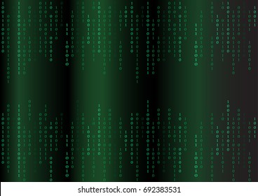 Vector green digital binary code on black background
