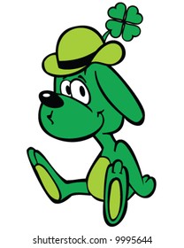 vector - green dog with shamrock in bowler hat for St. Patrick's Day