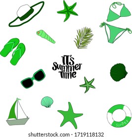 Vector green Doodle of summer holidays.
