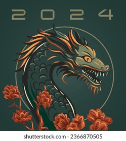 vector green dragon. Set of symbols of Chinese New Year - dragon. Banner 2024