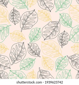 Vector green drawing tropical summer hawaiian seamless pattern with tropical and leaves. Great for vacation themed fabric, print, wallpaper, packaging.