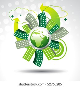 vector green earth with buildings