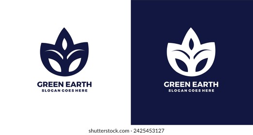 Vector of a green earth and leaf logo combination. Unique global and natural, organic logotype design template.