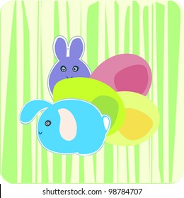 Vector green Easter rabbit and eggs