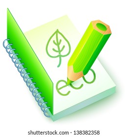 Vector green eco book with pencil