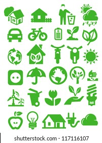 vector green eco icons set on white