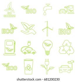 Vector green eco icons set. Recycling and environmental protection.