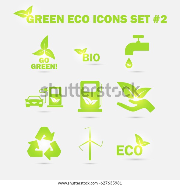 Vector green eco icons set. Recycling and\
environmental\
protection.