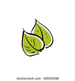 Vector green eco leaves icon, herbal natural symbol.