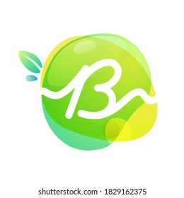 Vector green eco letter B logo. Vegan, raw, healthy food signs template for cafe labels, restaurants posters, organic packaging etc.