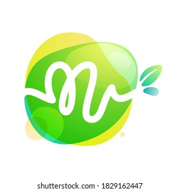 Vector green eco letter N logo. Vegan, raw, healthy food signs template for cafe labels, restaurants posters, organic packaging etc.
