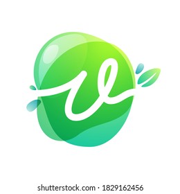 Vector green eco letter V logo. Vegan, raw, healthy food signs template for cafe labels, restaurants posters, organic packaging etc.