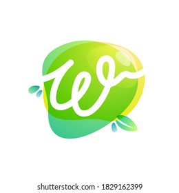 Vector green eco letter W logo. Vegan, raw, healthy food signs template for cafe labels, restaurants posters, organic packaging etc.