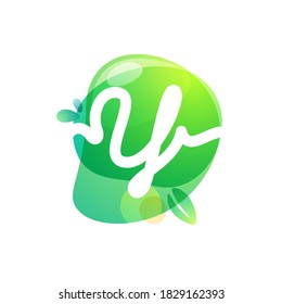 Vector green eco letter Y logo. Vegan, raw, healthy food signs template for cafe labels, restaurants posters, organic packaging etc.