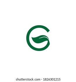 Vector green eco letters logo with leaves. Ecological font G.