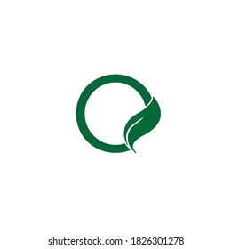 Vector green eco letters logo with leaves. Ecological font o.