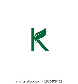 Vector green eco letters logo with leaves. Ecological font K.