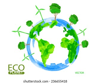vector green eco living concept planet illustration