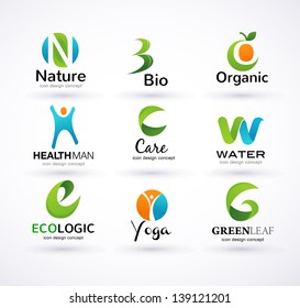 Alfabeto ecológico verde vector - iconos y símbolos