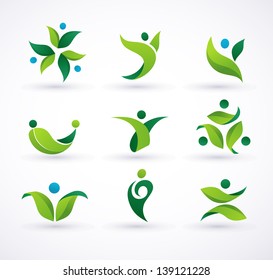 Vector green ecology people icons and symbols