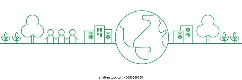 Vector de ecología verde simple línea de arte plano para el concepto de día de la tierra sostenible.