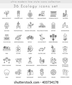 Vector green Ecology ultra modern outline line icons for web and apps.