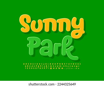 Vector green emblem Sunny Park with handwritten Font. Creative set of Alphabet Letters, Numbers and Symbols