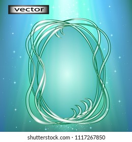 Vector green emerald color frame for photo, image or text, romantic magic and shining stars for design in the style of fairy fantasy