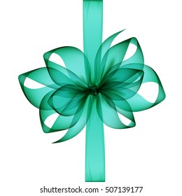Vector Green Emerald Transparent Bow and Ribbon Top View Close up Isolated on White Background