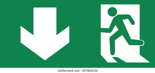 Vector Green emergency exit sign for the way to escape. Fire exit in the building symbol.