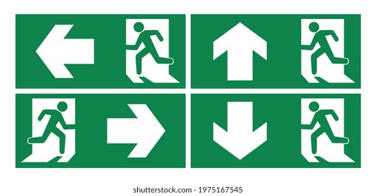 Vector Green emergency exit sign for the way to escape. Fire exit in the building symbol.