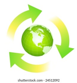 Vector green energy recycling planet earth illustration