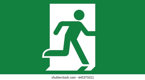 Vector green exit sign. Running man icon. 