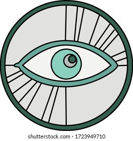 Ojo verde vector en el círculo. Símbolo de ojo.