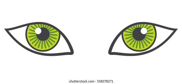 Vector green eyes isolated over white. Animal eyes looking illustration.