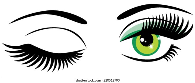 vector green eyes winking