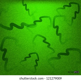 Vector green fabric textile pattern with xmas trees.