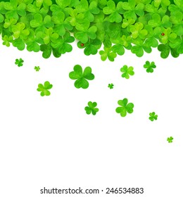 Vector green falling clovers isolated on white background