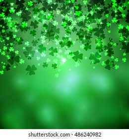 Vector green falling clovers on green background