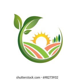 Vector Green Farming Orange Land Start Logo