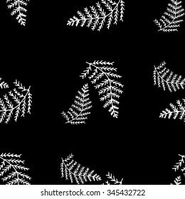 Vector green Fern seamless pattern. Ornamental tribal Grass illustration for fabric, decoration. Hand drawn plant sketch.