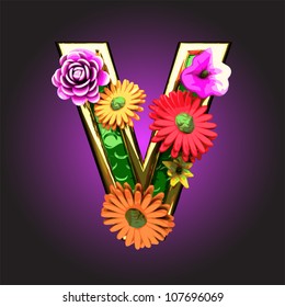 Vector green figure with flowers
