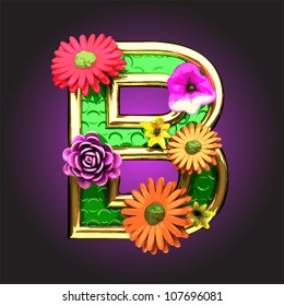 Vector green figure with flowers