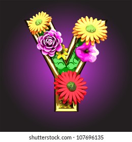 Vector green figure with flowers