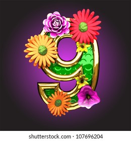 Vector green figure with flowers