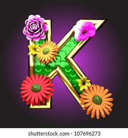 Vector green figure with flowers